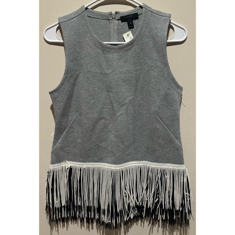 J.Crew Womens Gray Fringe Hem Sleeveless Ponte Top E6249 XS Heather Gray Black